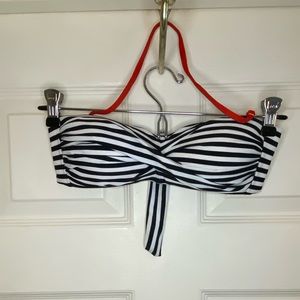 Black and White striped Bandeau Bikini Top With Removable Halter Strap